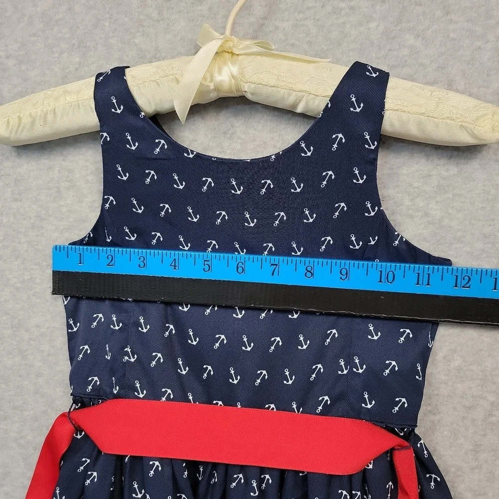 Polo Ralph Lauren Girls Anchor‎ Print Navy Twill Dress Red Ribbon Sz 5 Nautical